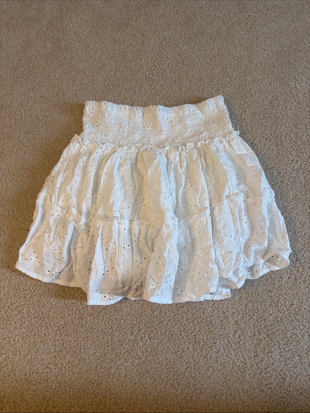 White Ocean Drive Eyelet Tiered Mini Skirt